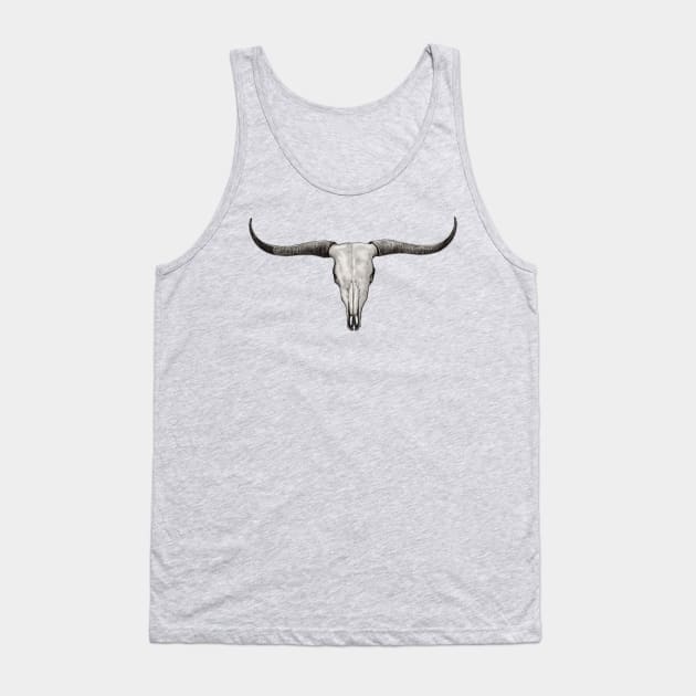 Longhorn Bull Steer Skull Ranch Barn Art Tank Top by Dual Rogue